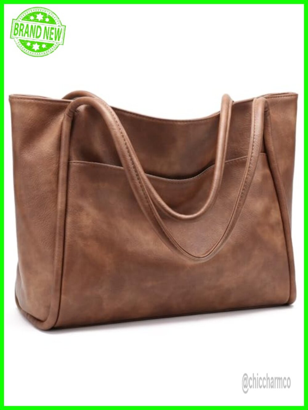 Faux Leather Tote Bag Vegan Leather Zipper Shoulder Bag Travel Purse